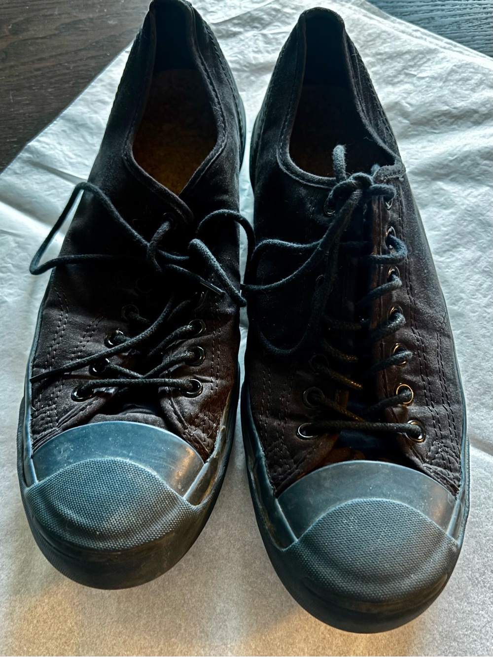Converse Jack Purcell Black Canvas Low-Top Sneakers with Blue Rubber Toe